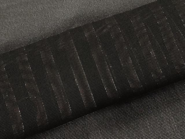平和屋着物＊夏物　小紋　二重紗　縞　黒地　銀糸　正絹　逸品　AABL6209st