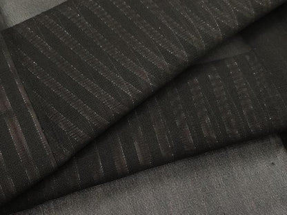 平和屋着物＊夏物　小紋　二重紗　縞　黒地　銀糸　正絹　逸品　AABL6209st