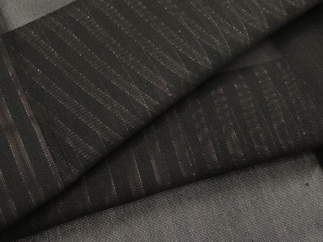 平和屋着物＊夏物　小紋　二重紗　縞　黒地　銀糸　正絹　逸品　AABL6209st