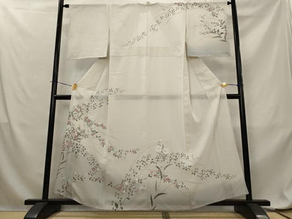 平和屋着物＊夏物　訪問着　絽　枝花文　暈し染め　銀糸　銀彩　反端付き　正絹　逸品　AABL6214st