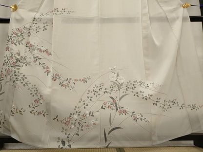 平和屋着物＊夏物　訪問着　絽　枝花文　暈し染め　銀糸　銀彩　反端付き　正絹　逸品　AABL6214st