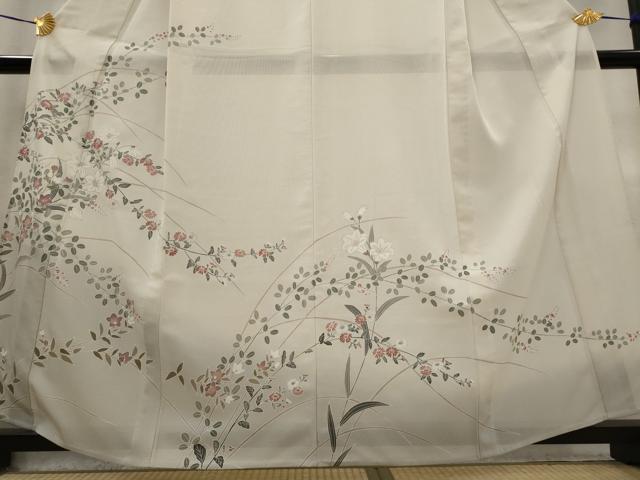 平和屋着物＊夏物　訪問着　絽　枝花文　暈し染め　銀糸　銀彩　反端付き　正絹　逸品　AABL6214st