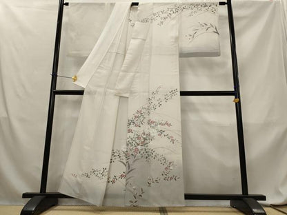 平和屋着物＊夏物　訪問着　絽　枝花文　暈し染め　銀糸　銀彩　反端付き　正絹　逸品　AABL6214st