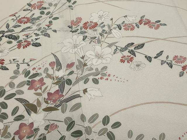 平和屋着物＊夏物　訪問着　絽　枝花文　暈し染め　銀糸　銀彩　反端付き　正絹　逸品　AABL6214st