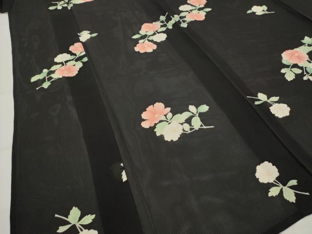 平和屋着物＊夏物　小紋　絽　舞花文　黒地　正絹　逸品　未使用　AABL6216st