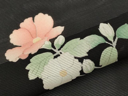 平和屋着物＊夏物　小紋　絽　舞花文　黒地　正絹　逸品　未使用　AABL6216st