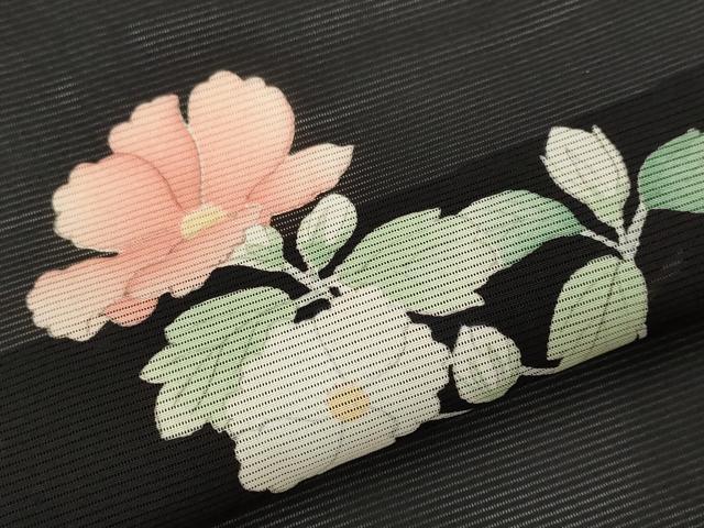 平和屋着物＊夏物　小紋　絽　舞花文　黒地　正絹　逸品　未使用　AABL6216st