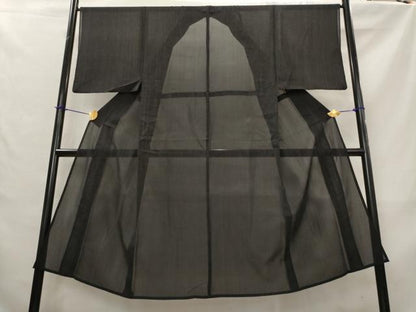 平和屋着物＊夏物　男性　紗紬　縞　黒地　正絹　逸品　AABL6223st