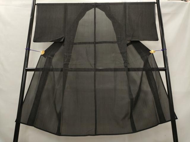 平和屋着物＊夏物　男性　紗紬　縞　黒地　正絹　逸品　AABL6223st
