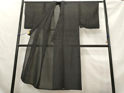 平和屋着物＊夏物　男性　紗紬　縞　黒地　正絹　逸品　AABL6223st