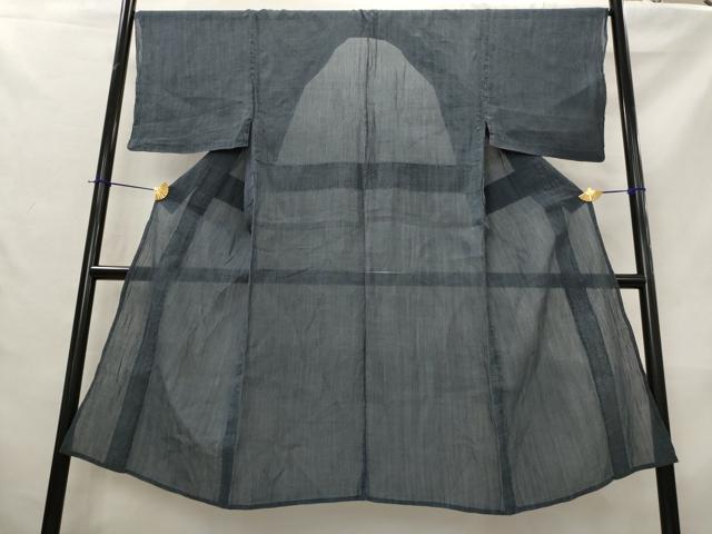 平和屋着物＊夏物　男性　本場小千谷ちぢみ　鉄御納戸色　麻　逸品　AABL6224st