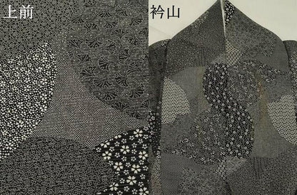 平和屋着物＊夏物　江戸小紋　絽　寄せ小紋柄　黒地　正絹　逸品　AABL6233st