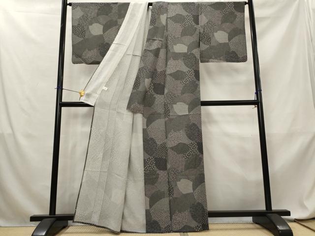 平和屋着物＊夏物　江戸小紋　絽　寄せ小紋柄　黒地　正絹　逸品　AABL6233st