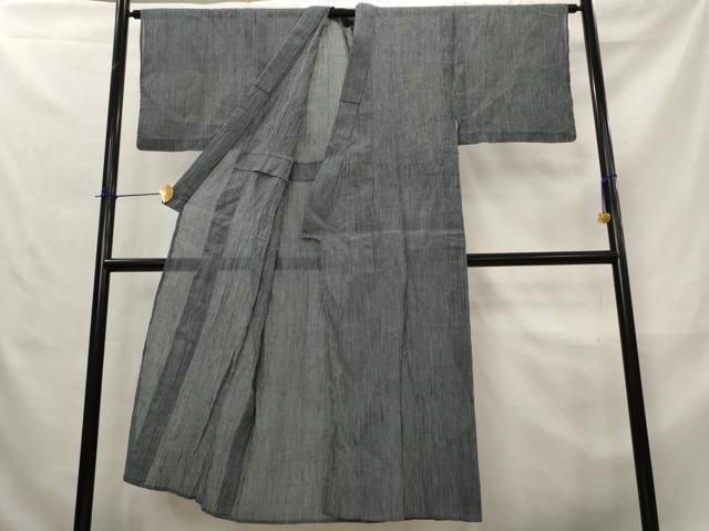 平和屋着物＊夏物　男性　本場小千谷ちぢみ　縞　麻　逸品　AABL6236st