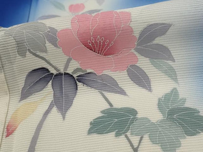 平和屋着物＊夏物　訪問着　絽　友禅　流水枝花文　暈し染め　正絹　逸品　AABL6240st