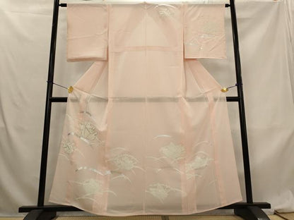 平和屋着物＊夏物　訪問着　絽　駒刺繍　雪芝舞蝶文　銀彩　正絹　逸品　AABL6247st