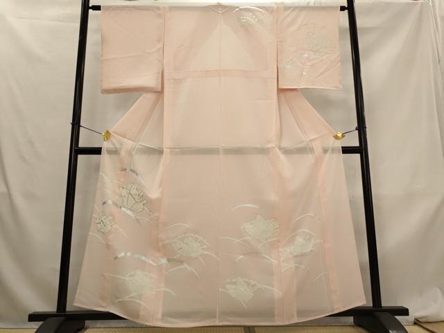平和屋着物＊夏物　訪問着　絽　駒刺繍　雪芝舞蝶文　銀彩　正絹　逸品　AABL6247st