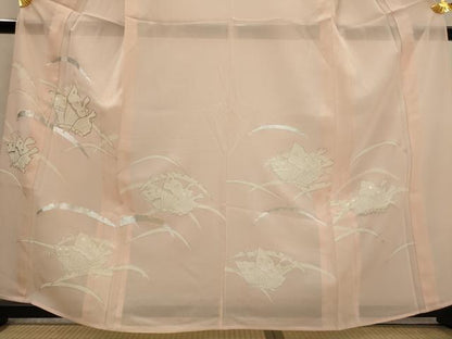 平和屋着物＊夏物　訪問着　絽　駒刺繍　雪芝舞蝶文　銀彩　正絹　逸品　AABL6247st
