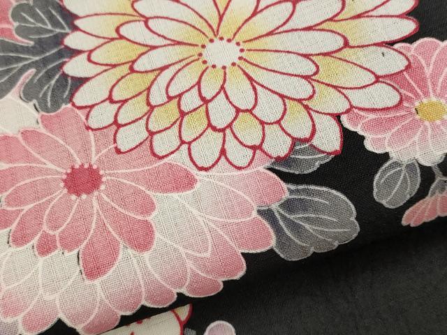 平和屋着物＊夏物　小紋　紗　花蝶文　黒地　洗える着物　AABL6255st