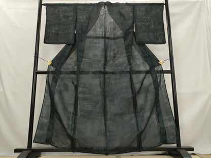 平和屋着物＊夏物　色無地　二重紗　藍鉄色　正絹　逸品　AABL6271st