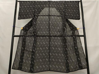 平和屋着物＊夏物　本場琉球絣　夏琉球　黒地　正絹　逸品　AABL6275st