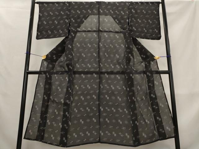 平和屋着物＊夏物　本場琉球絣　夏琉球　黒地　正絹　逸品　AABL6275st