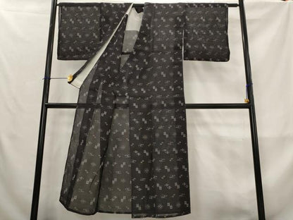 平和屋着物＊夏物　本場琉球絣　夏琉球　黒地　正絹　逸品　AABL6275st