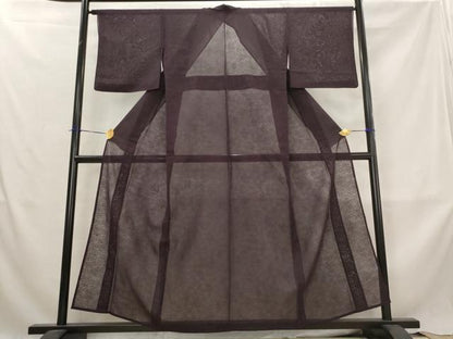 平和屋着物＊夏物　色無地　絽　花紋紗　似せ紫色　正絹　逸品　AABL6278st