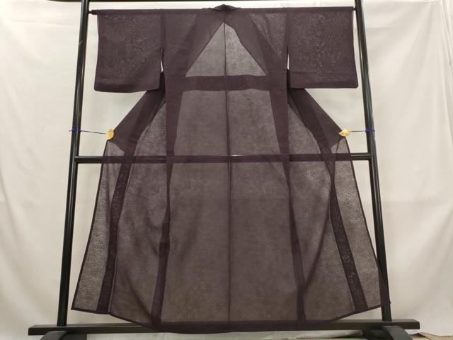平和屋着物＊夏物　色無地　絽　花紋紗　似せ紫色　正絹　逸品　AABL6278st