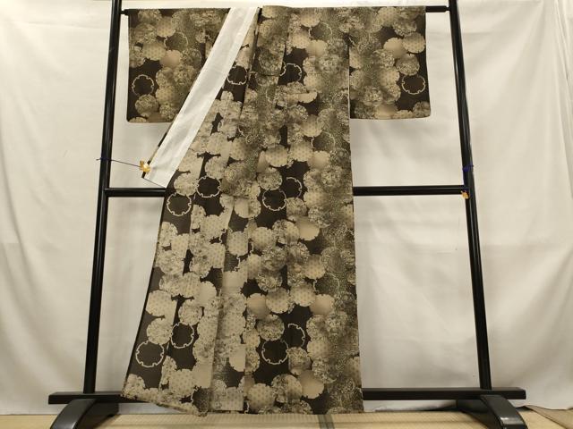 平和屋着物＊夏物　小紋　紗　雪輪花文　洗える着物　AABL6281st