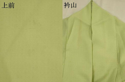 平和屋着物＊夏物　色無地　格子文紗　若葉色　ロング丈　洗える着物　AABL6283st