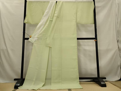 平和屋着物＊夏物　色無地　格子文紗　若葉色　ロング丈　洗える着物　AABL6283st