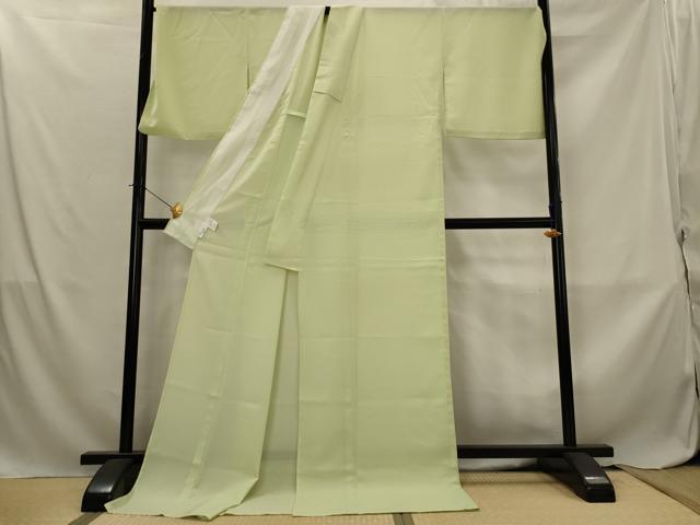 平和屋着物＊夏物　色無地　格子文紗　若葉色　ロング丈　洗える着物　AABL6283st