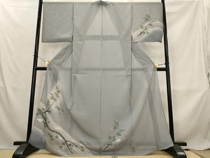 平和屋着物＊夏物　訪問着　絽　手描き　休み鳥　暈し染め　正絹　逸品　AABL6285st
