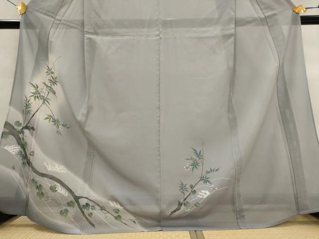平和屋着物＊夏物　訪問着　絽　手描き　休み鳥　暈し染め　正絹　逸品　AABL6285st