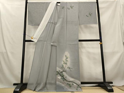 平和屋着物＊夏物　訪問着　絽　手描き　休み鳥　暈し染め　正絹　逸品　AABL6285st