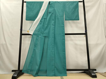 平和屋着物＊夏物　色無地　絽　青緑色　洗える着物　AABL6294st