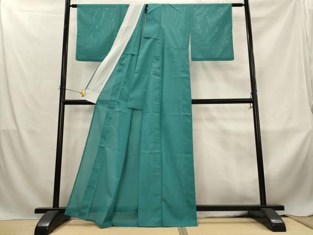 平和屋着物＊夏物　色無地　絽　青緑色　洗える着物　AABL6294st