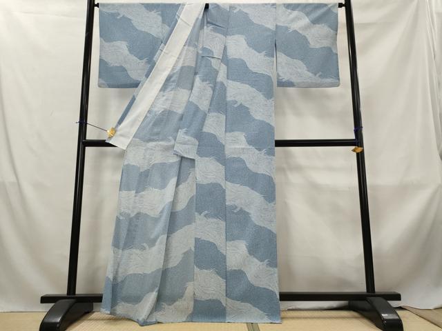 平和屋着物＊夏物　小紋　絽縮緬　流水文　洗える着物　AABL6296st