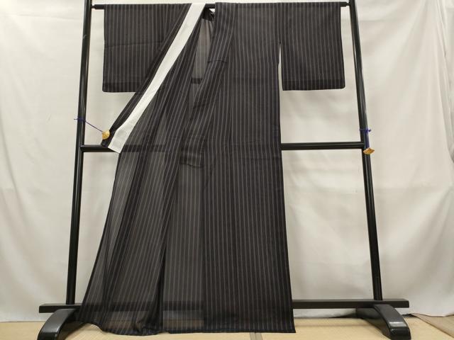 平和屋着物＊夏物　お召　紗　縞　正絹　逸品　AABL6311st