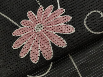 平和屋着物＊夏物　小紋　絽　花唐草文　黒地　洗える着物　AABL6325st