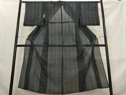 平和屋着物＊夏物　お召　紗　格子　正絹　逸品　AABL6350st