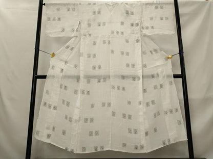 平和屋着物＊夏物　本場小千谷ちぢみ　色紙花文　麻　逸品　AABL6355st