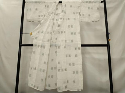 平和屋着物＊夏物　本場小千谷ちぢみ　色紙花文　麻　逸品　AABL6355st