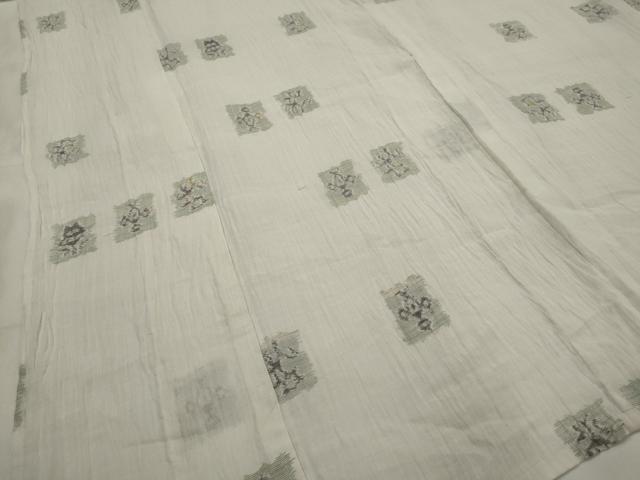 平和屋着物＊夏物　本場小千谷ちぢみ　色紙花文　麻　逸品　AABL6355st
