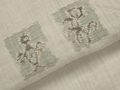 平和屋着物＊夏物　本場小千谷ちぢみ　色紙花文　麻　逸品　AABL6355st