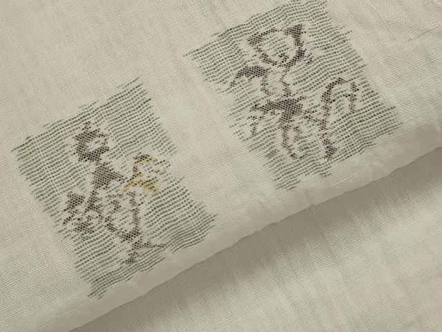 平和屋着物＊夏物　本場小千谷ちぢみ　色紙花文　麻　逸品　AABL6355st