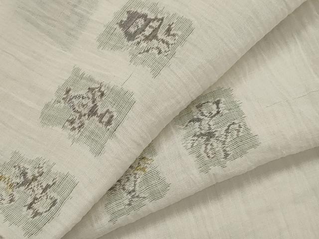 平和屋着物＊夏物　本場小千谷ちぢみ　色紙花文　麻　逸品　AABL6355st