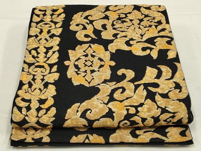 平和屋着物◎六通柄袋帯　花唐草文　黒地　金糸　正絹　逸品　AABL6361ou