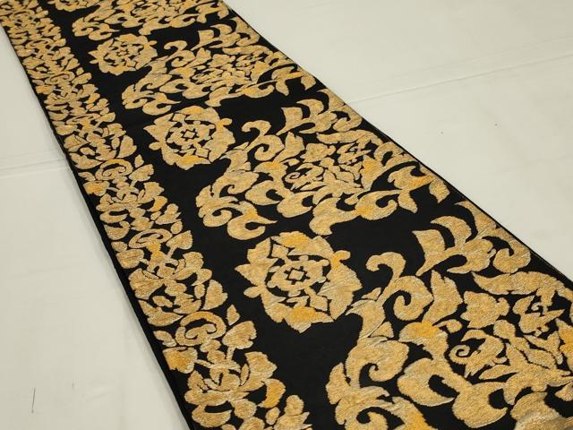 平和屋着物◎六通柄袋帯　花唐草文　黒地　金糸　正絹　逸品　AABL6361ou